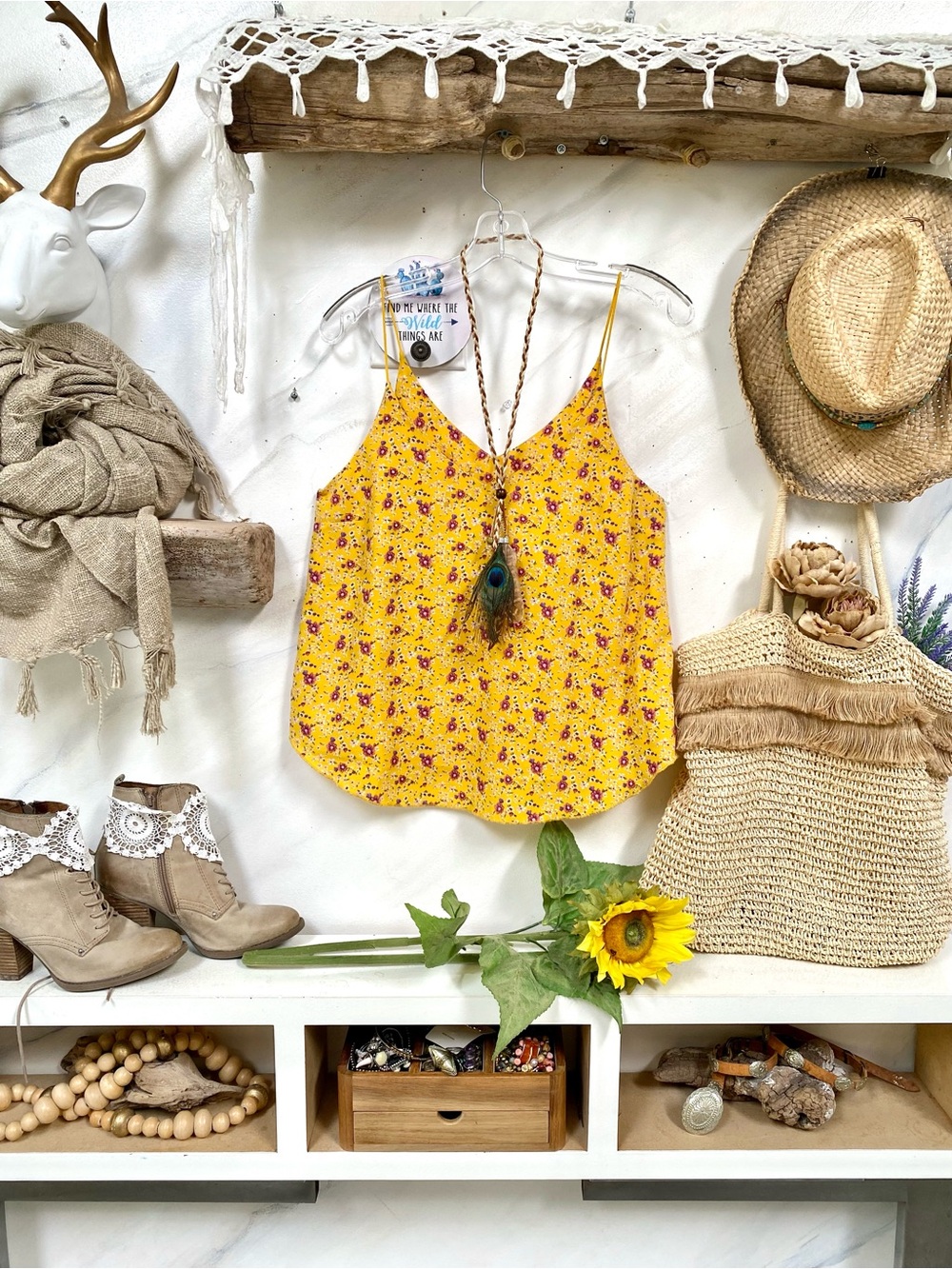 Prairie Sunflower 🌻 yellow boho tank w peasant cottagecore farmhouse vibe
